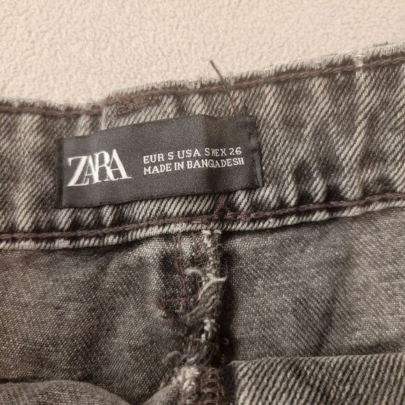 ZARA Black Washed Mini Denim Jean Skirt Small - Picture 2 of 7